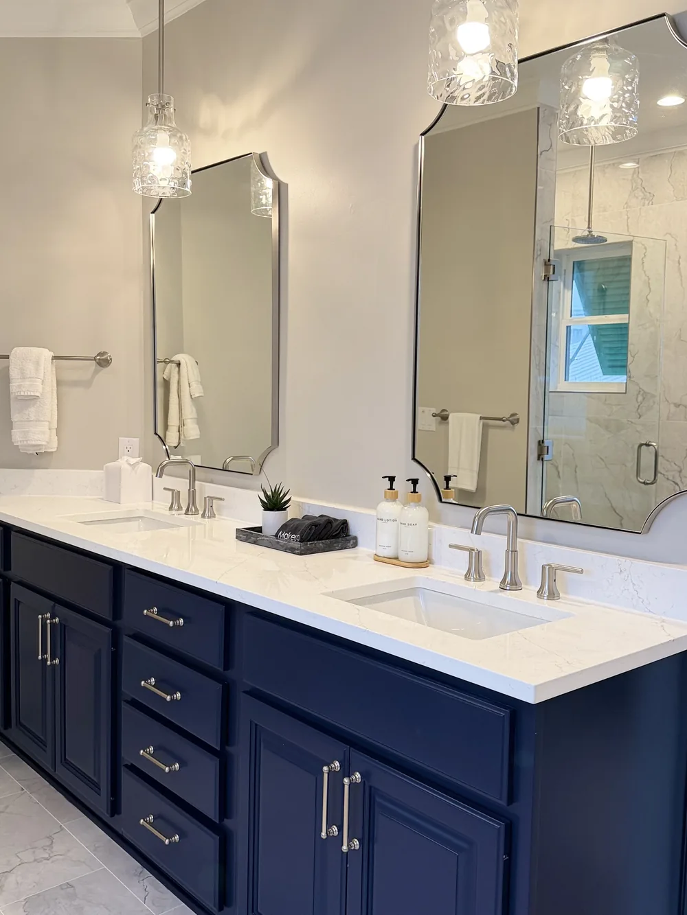 Bathroom with a blue double vanity